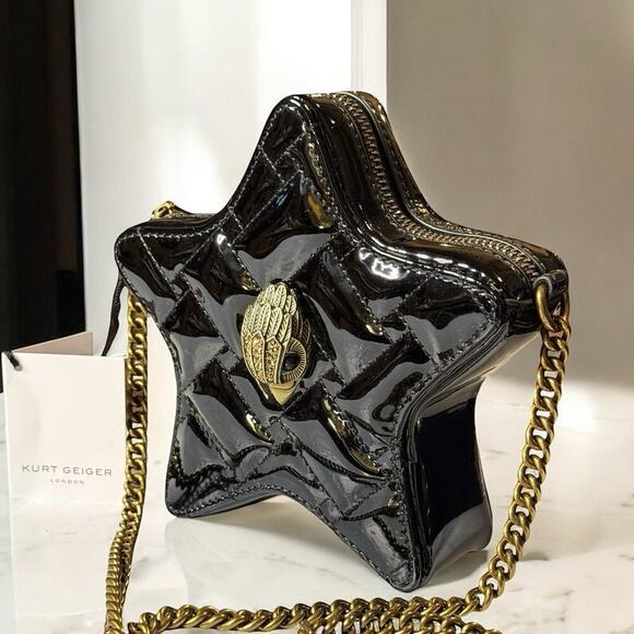 New Kurt Geiger Kensington Star Crossbody Chain Mini Bag Quilted Patent Leather - Picture 1 of 16